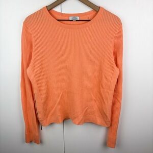 Kinross 100% Cotton Side Zip Crew Neck Ribbed Sweater Light Orange Large